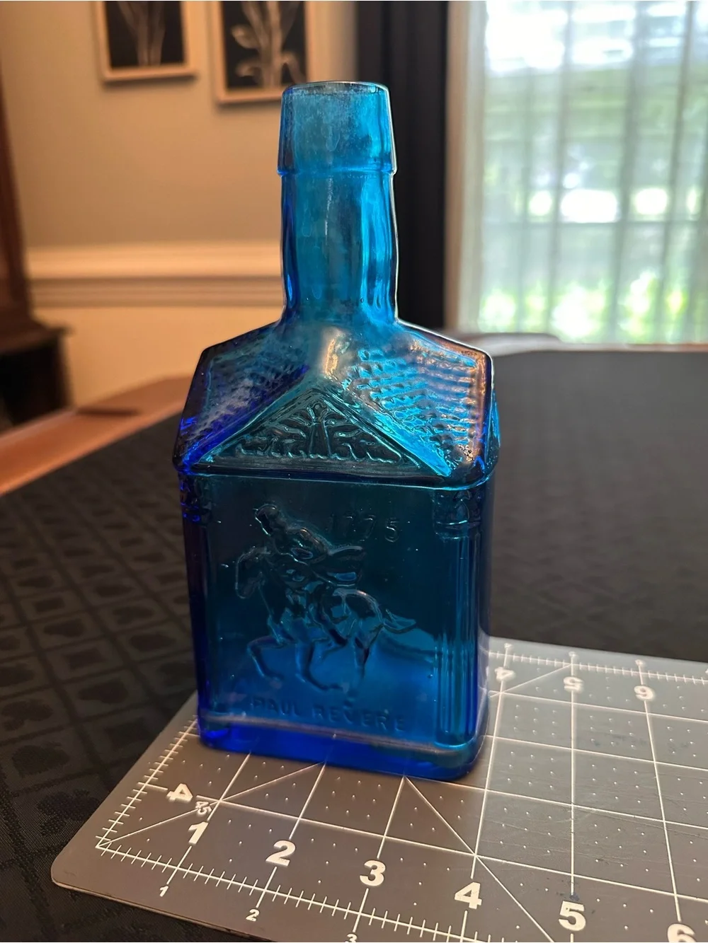 Vintage Wheaton NJ Cobalt Blue Paul Revere 1775 Eagle Glass Bottle Decanter
